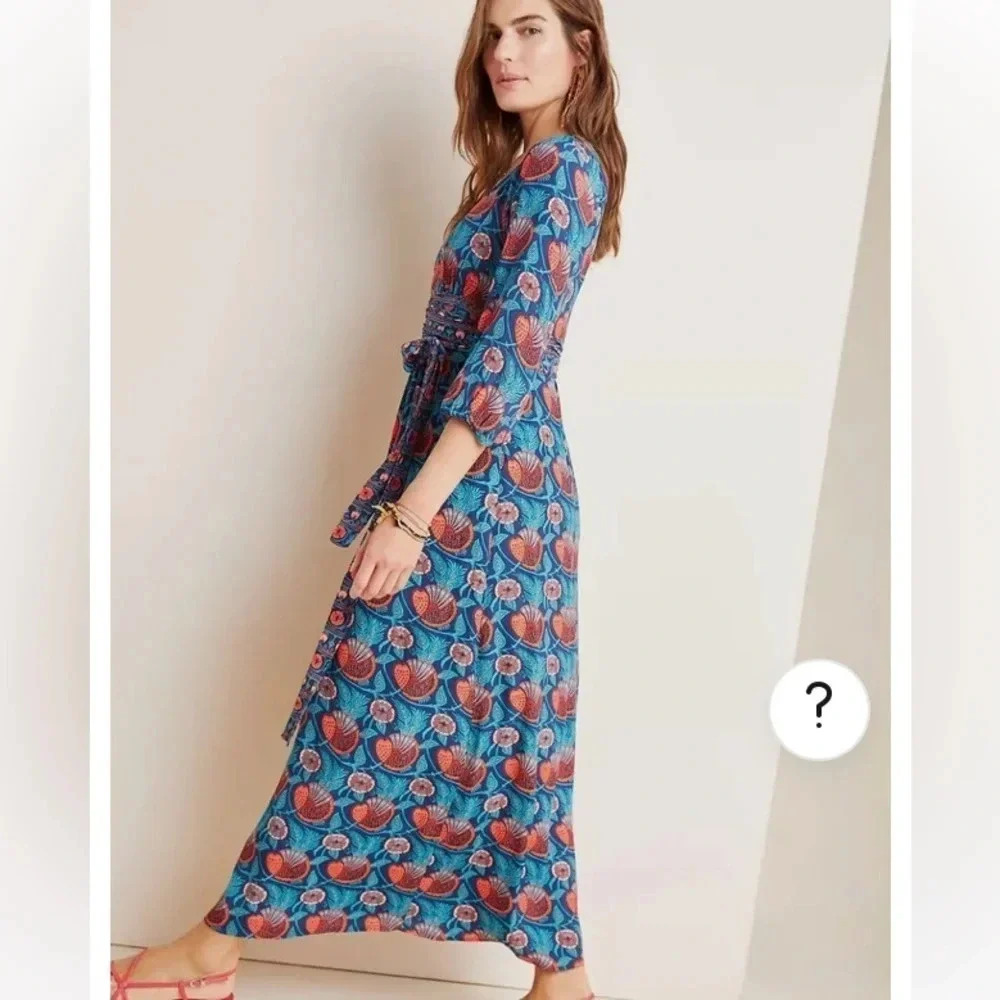 Anthro Maeve Philomena Maxi dress Sz 8 New with tags blue orange aqua florals